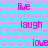 Pixelated text words 'live', 'laugh', and 'love' arranged in a over a heart-patterned background with cyan, pink, and purple hues
