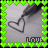 Green heart-shaped border frames a grayscale image of a hand drawing a heart with fingers, next to pink text reading "Im in love.".