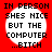 Red background with four identical white circular text bubbles containing black pixelated text reading "IN PERSON SHES NICE BUT THE COMPUTER ...BITCH".
