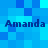 Blue pixelated background with repeated dark blue text "Amanda" in four positions, no visible animation changes.