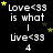 Pixelated text and yellow stars on black background with gray rectangle in bottom-right corner