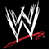 Static pixelated icon featuring a stylized white WWE logo with red underline on black background, bordered by thin red frame.