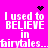 A bright pink background displays four identical text blocks with pixelated white text reading "I used to BELIEVE in fairytale..." and small black pixel symbols above each block.