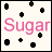 Two side-by-side animated frames of a pixelated buddy icon featuring the word "Sugar" with changing text color and background dots.