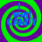 Four identical display blue text "I want CANDY" over green and purple spiral backgrounds with no visible animation changes