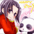 Pixelated anime-style character with long dark hair wearing red top, holding pink and white object against yellow and pink background.