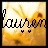 A pixelated image of a cat's face with the name 'Lauren' written in black cursive script over it, featuring two small heart symbols beneath the text.