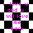 Pixelated text in bright pink reads "i love u and u will love me back" over a black-and-white checkered background with shifting diamond patterns.