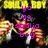 Pixelated image of two figures in motion with purple text overlay reading 'yo go soulja boy' against a yellow and black background.