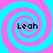 Four identical spiral patterns with alternating cyan and pink rings, each containing the text 'Leah' in black pixelated font.