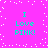 Bright pink background with cyan text reading "I Love PINK!" in four identical quadrants, white pixelated dots scattered across the surface.