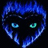 Blue flame-shaped head with glowing teal eyes; left side shows two eyes, right side shows three eyes against black background.