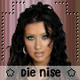 identical female portraits with dark curly hair and blue eyes, each labeled 'die nise' beneath the image