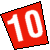 Red diamond-shaped icon with white '10' text, pixelated edges, and black outline on white background.