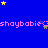 Blue background with yellow and purple stars, repeating pink text 'shaybabie' in horizontal