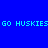 Blue background with repeated cyan 'GO HUSKIES' text and white rectangular blocks arranged in a pattern