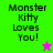 Green and purple display "Monster Kitty Loves You!" text with a star, while gray show the same text without stars