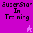Pixelated text "SuperStar In Training" on a purple background with two star icons in different positions.