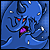 Animated blue cartoon devil with red eyes and purple mouth, holding a hand near its face, displaying sequential text changes.