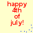 Red text 'happy 4th of july!' on light yellow background with scattered blue dots in four quadrants.