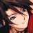 Pixelated anime-style close-up of a character with dark hair and light skin, featuring visible facial features including eyes, nose, mouth, and ear, set against a red background element on the right side.