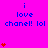 Bright pink background with blue text reading "i love chanel! lol" and red heart symbols in vertical stacks and scattered positions.
