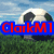 Pixelated soccer ball on grass with blue sky background, overlaid by red and blue text reading "ClarkM1".