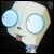 Pixelated static icon of a cartoon robot head with large glowing eyes and rounded ears on dark background.
