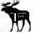 Black silhouette of a moose with antlers, white vertical bar on body, and white text elements in different frames.