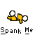 Animated sequence of yellow figures with white heads performing a spank motion, each frame showing the hand moving from left to right across the figure's back.