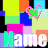 repeating pixelated squares with green hearts and 'Name' text in various colors