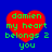 Red heart-shaped icon with green text on blue background, displaying 'domien my heart belongs 2 you' in pixelated font.