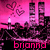 Pink background with heart symbols, two tall structures, and a candle; text changes from 'brianna' to 'loves' to 'him<3'