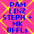 A static image with a bright pink background and yellow diamond-shaped patterns, displaying blue text in four identical quadrants.