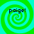 Four identical spiral patterns in green and cyan with the text 'paige!' in dark blue on each spiral.