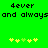 Green background with pixelated black text reading 'dever and always' repeated twice, each followed by five yellow-green star-like symbols.