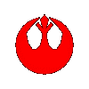 Red circular icon with two white oval cutouts and a central branching shape, shown from multiple angles including front, side, and top views.