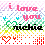 repeating pixel art icons featuring 'i love you nichia' text, hearts, and rainbow patterns with color variations