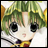 A 48x48 pixel buddy icon featuring a chibi-style anime character with green hair and large black eyes on the left, paired with "Anime IM" text in white pixelated font on a black background to the right.