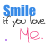 Blue 'Smile' text above gray 'if you love.' and pink 'Me.' with varying purple or pink symbols below on white background.