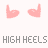 A 2-frame animated contact sheet showing pink high-heeled shoe icons with a red dress text label below, displayed on a gray transparency background.
