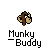 Pixel art of a monkey face above stylized text reading 'Munky - Buddy' on a gray background.