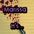 Pixelated image with four distinct sections: top-left shows 'Marissa' and 'H's..' on lined paper, top-right displays 'site', 'rox', 'your..' over colorful shapes, bottom-left features 'pretty green sox!' in cyan text on dark background.