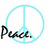 A pixelated cyan peace symbol with the word "Peace." in black handwritten-style text below it on a white background.