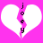 Two white heart shapes on a bright pink background, each split vertically with a jagged pink line and the name "joe" written vertically in black pixelated text.