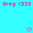 Pixelated pink text 'Greg <333' appears twice on cyan background with two pink heart icons below.