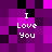 Pixelated purple and black background with four identical white text blocks reading 'I Love You' arranged in a layout