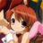 Pixelated anime-style character with short brown hair, large black eyes, and a pink garment, holding a white star-shaped object against a blurred background.