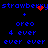 Pixelated blue text on black background with red heart and dot animations, repeating 'strawberry' and 'oreo' phrases in two mirrored sections.