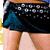 A four- shows a person in a blue turtleneck sweater and black skirt with white circular patterns, transitioning from back to front views